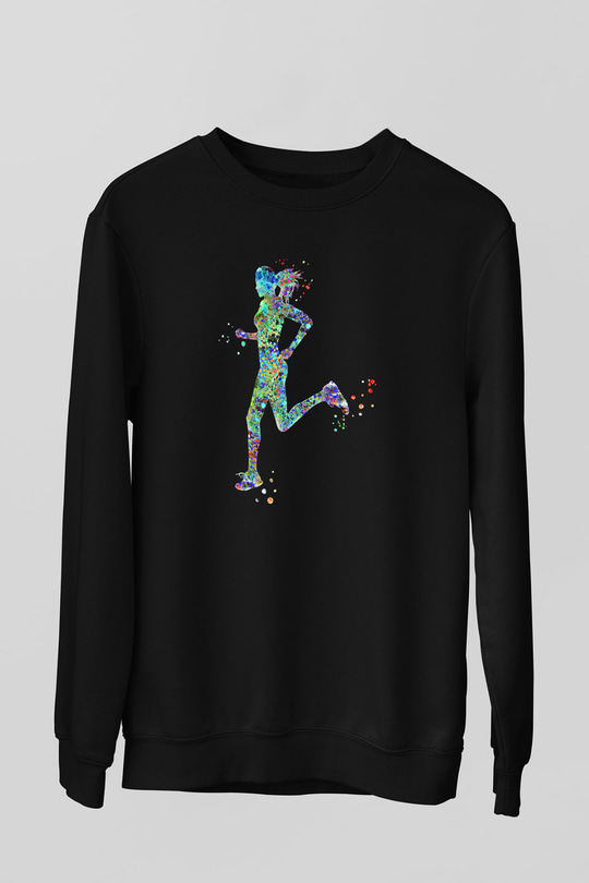 Koşu - Running Baskılı Unisex Siyah Sweatshirt