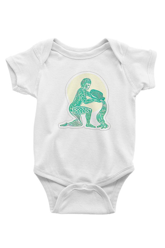 Kova Burcu Baskılı Beyaz Unisex Bebek Body - Zıbın