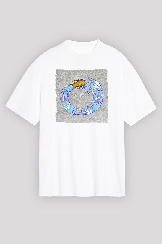 Kova Burcu Baskılı Beyaz Unisex Oversize Tişört - Tshirt