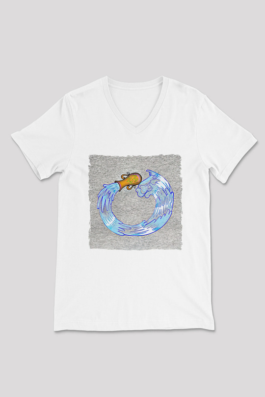 Kova Burcu Baskılı Beyaz Unisex V Yaka Tişört - Tshirt