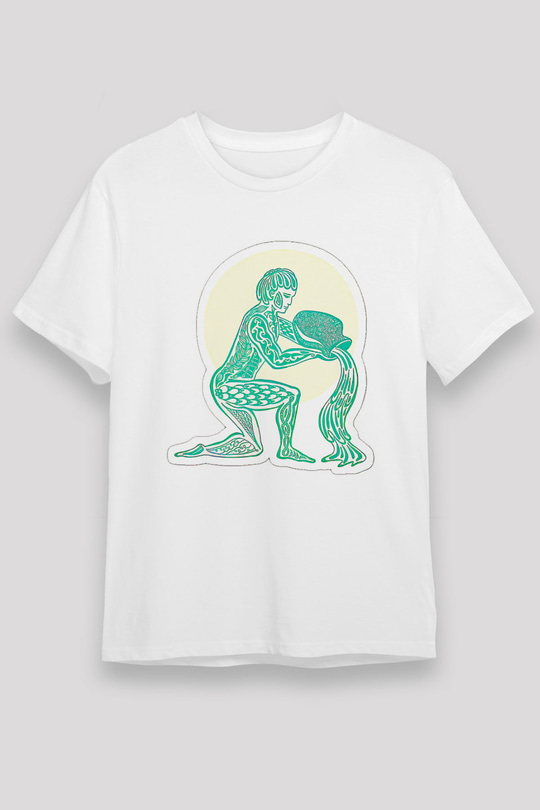 Kova Burcu Unisex Baskılı Beyaz Tişört - Tshirt
