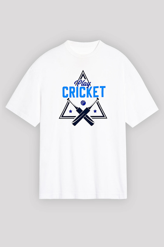 Kriket Baskılı Unisex Beyaz Oversize Tişört - Tshirt