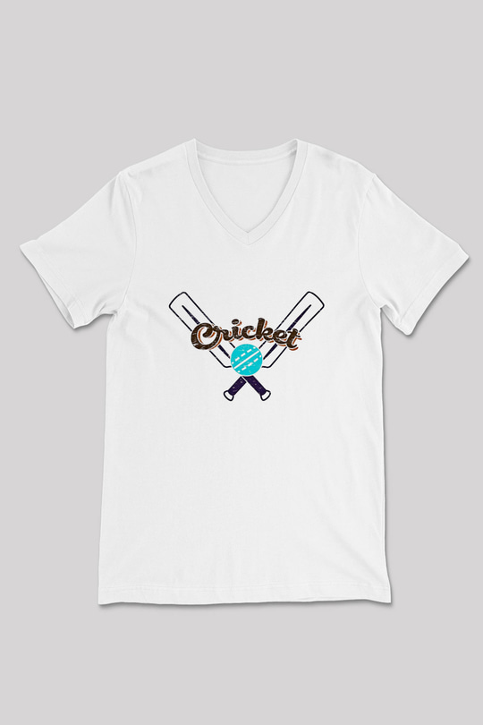 Kriket Baskılı Unisex V Yaka Tişört - Tshirt