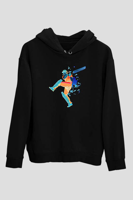 Kriket - Cricket Baskılı Unisex Siyah Hoodie