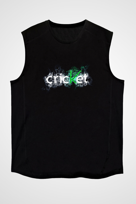 Kriket - Cricket Baskılı Unisex Siyah Kolsuz Tişört