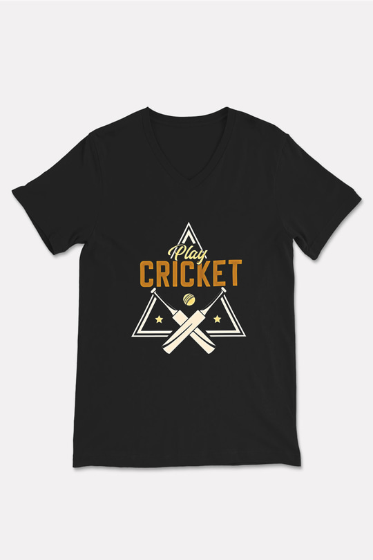 Kriket - Cricket Baskılı Unisex Siyah V Yaka Tişört
