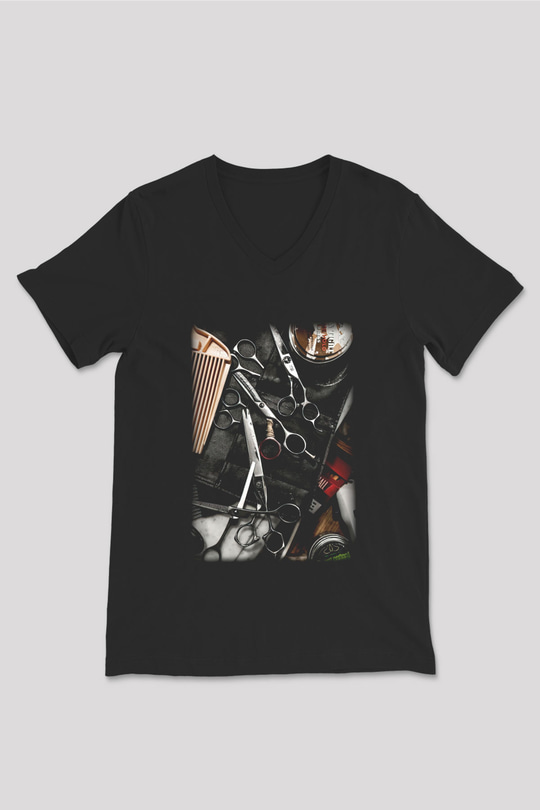 Kuaför Siyah Unisex V Yaka Tişört T-Shirt