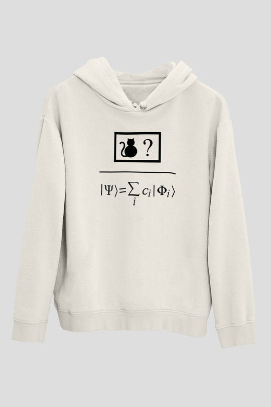 Kuantum Süper Pozisyon Baskılı Unisex Ekru Hoodie
