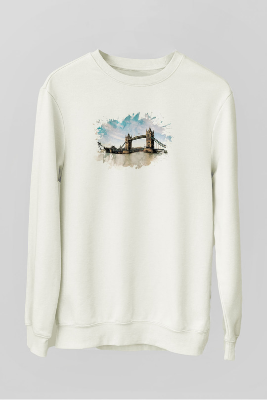 Kule Köprüsü Beyaz Unisex Sweatshirt