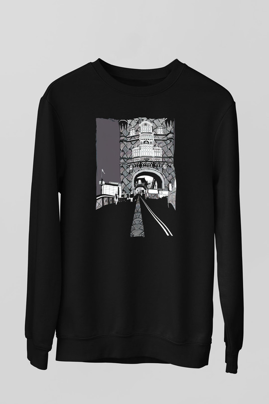 Kule Köprüsü Siyah Unisex Sweatshirt