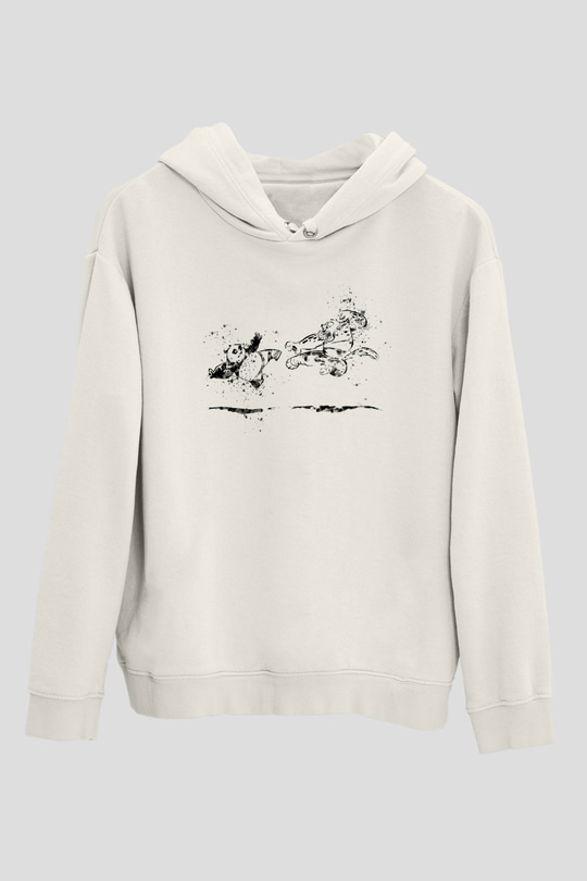 Kung Fu Temalı Beyaz  Unisex Hoodie