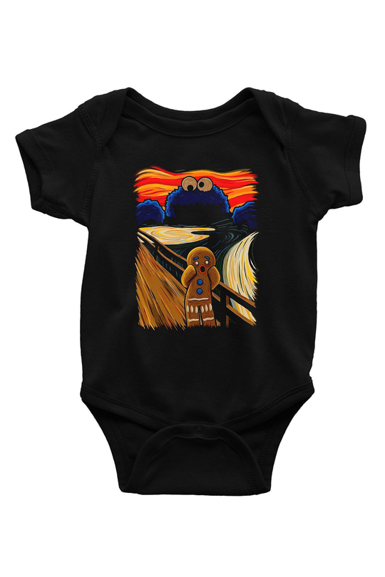 Kurabiye Canavarı BaskılıSiyah Tshirt Bebek Body - Zıbın