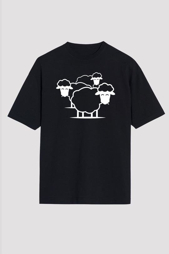 Kurban Bayramı Baskılı Unisex Siyah Oversize Tişört - Tshirt
