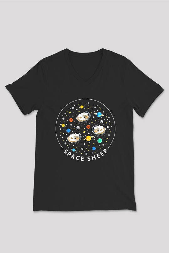 Kurban Bayramı Baskılı Unisex Siyah V Yaka Tişört - Tshirt