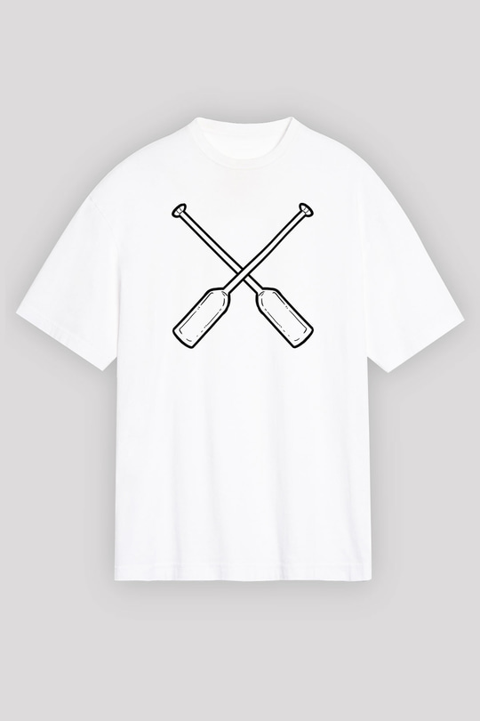 Kürek Baskılı Unisex Beyaz Oversize Tişört - Tshirt
