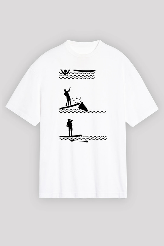 Kürek Baskılı Unisex Beyaz Oversize Tişört - Tshirt