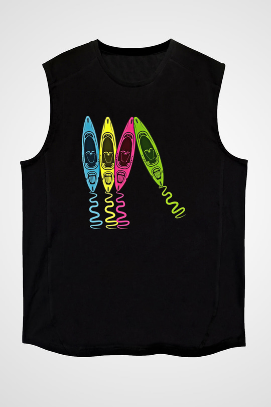 Kürek - Paddle Boarding Baskılı Unisex Siyah Kolsuz Tişört