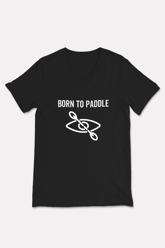 Kürek - Paddle Boarding Baskılı Unisex Siyah V Yaka Tişört
