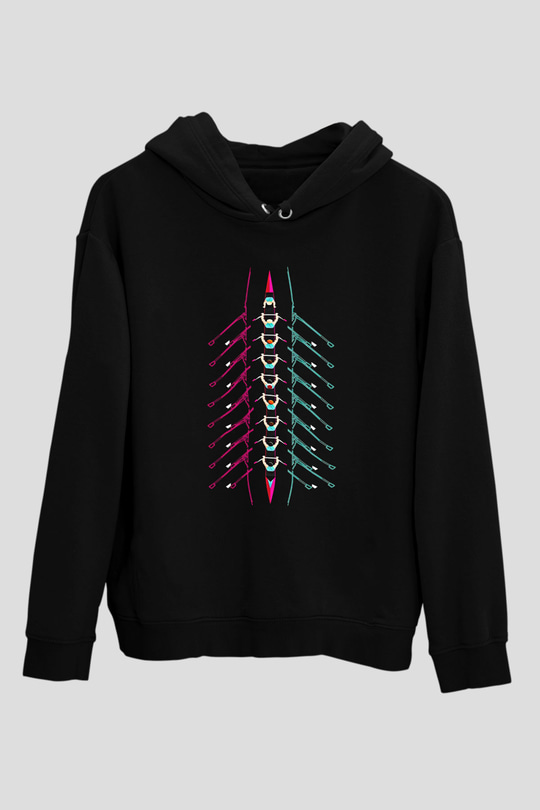 Kürek - Rowing Sport Baskılı Unisex Siyah Hoodie