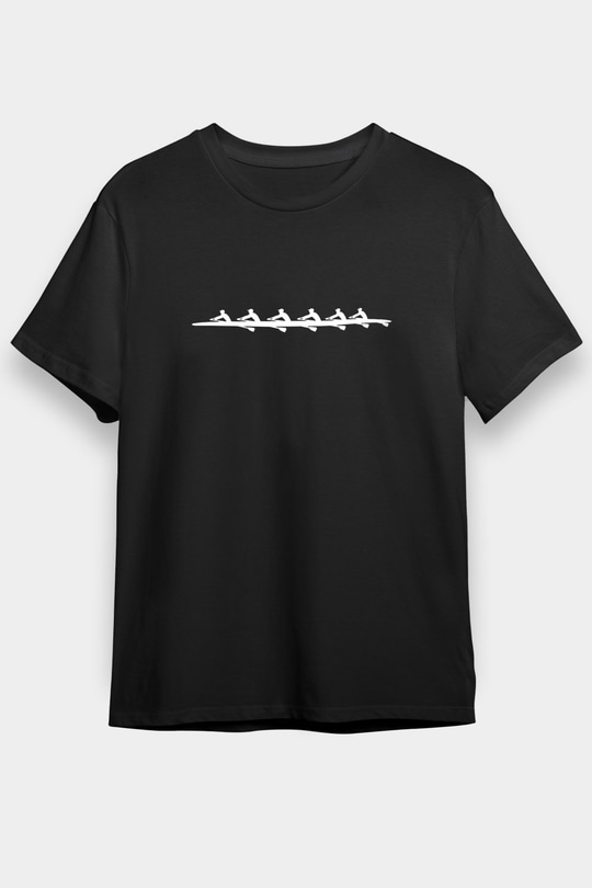 Kürek - Rowing Sport Baskılı Unisex Siyah Tişört - Tshirt