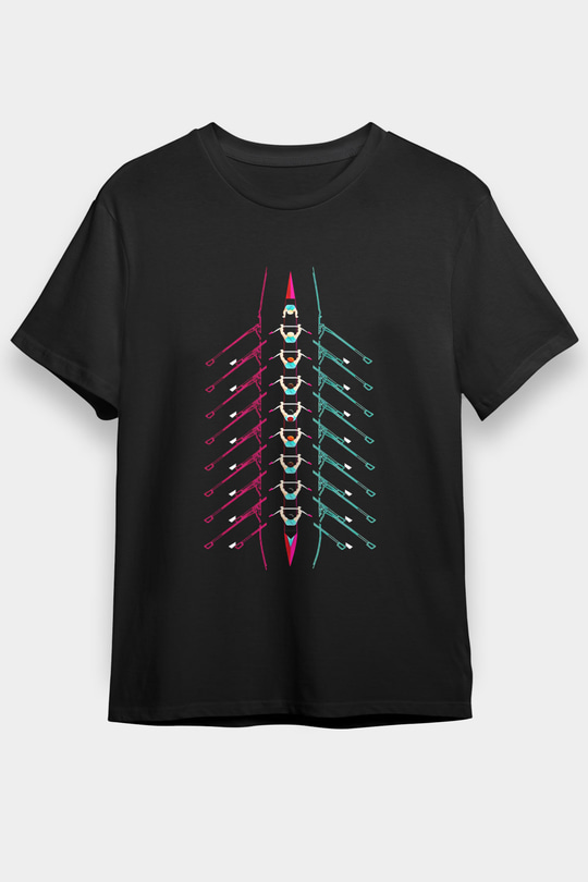 Kürek - Rowing Sport Baskılı Unisex Siyah Tişört - Tshirt