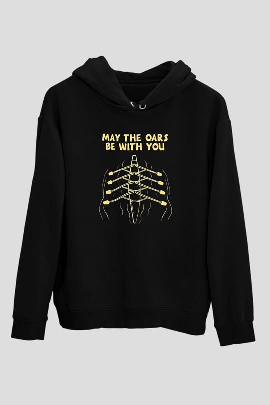 Kürek - Rowing Sport Baskılı Unisex Siyah Hoodie