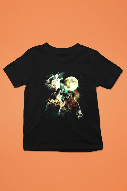 Kurt Baskılı Siyah Unisex Çocuk Tişört