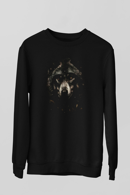 Kurt Baskılı Unisex Siyah  Sweatshirt