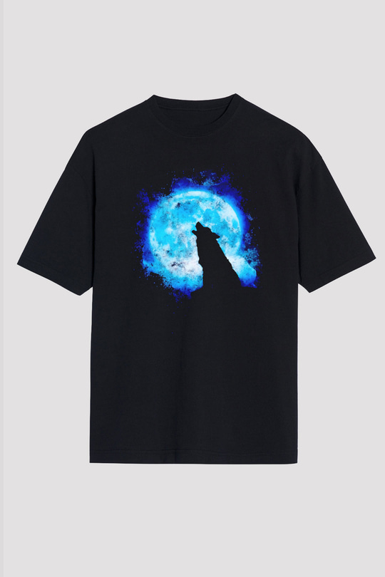 Kurt Baskılı Unisex Siyah Tişört