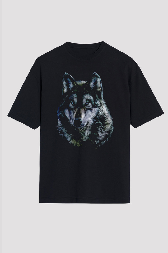 Kurt Baskılı Unisex Siyah Tişört