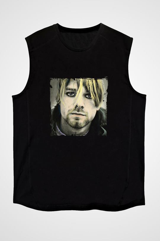 Kurt Cobain Baskılı Unisex Siyah Kolsuz Tişört