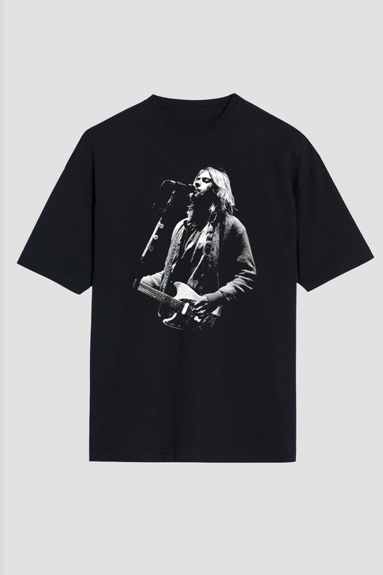 Kurt Cobain Siyah Unisex Oversize Tişört T-Shirt