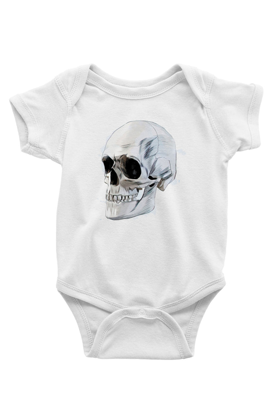 Kuru Kafa Skull BaskılıBeyaz  Bebek Body - Zıbın