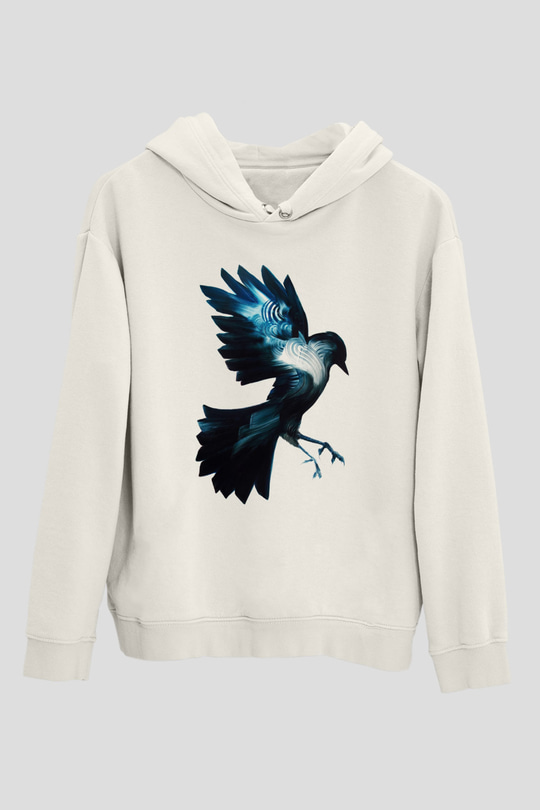 Kuş Beyaz Unisex Kapşonlu Sweatshirt