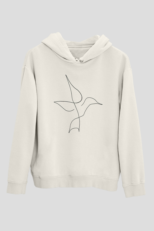 Kuş Beyaz Unisex Kapüşonlu Sweatshirt