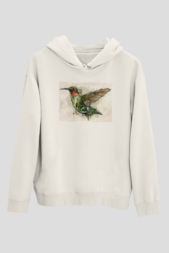 Kuş Beyaz Unisex Kapüşonlu Sweatshirt