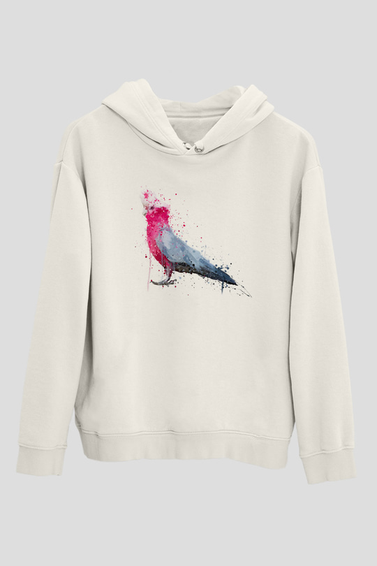 Kuş Beyaz Unisex Kapüşonlu Sweatshirt
