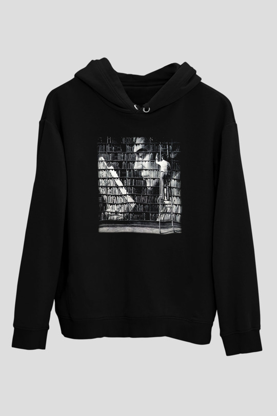 Kütüphaneci Siyah Unisex Kapşonlu Sweatshirt