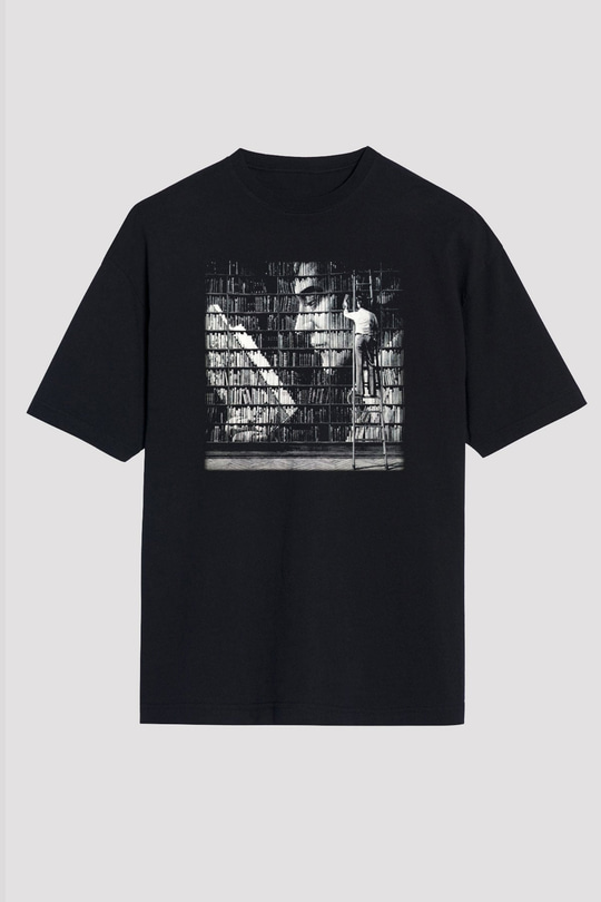 Kütüphaneci Siyah Unisex Oversize Tişört T-Shirt