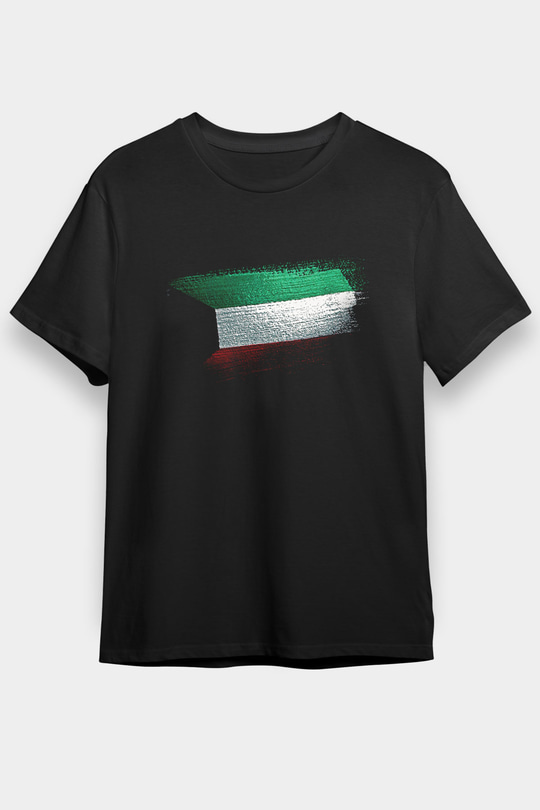 Kuveyt - Kuwait Bayrağı Baskılı Unisex Siyah Tişört