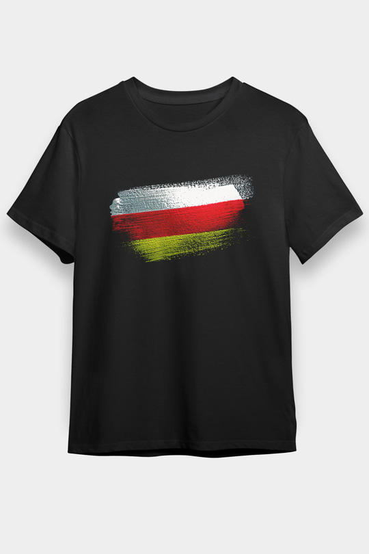 Kuzey Osetya Alanya - North Ossetia–Alania Bayrağı Baskılı Unisex Siyah Tişört