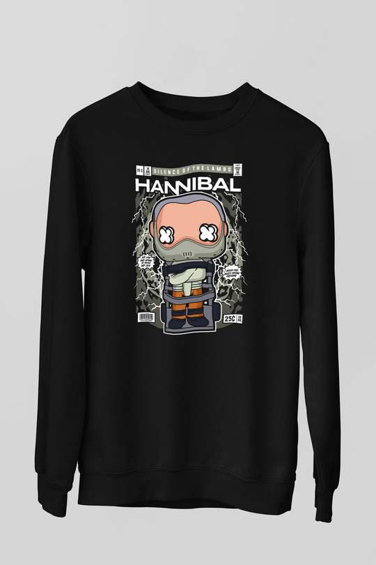 Kuzuların Sessizliği Baskılı Unisex Siyah Sweatshirt
