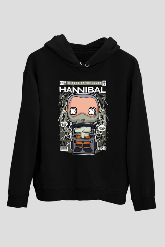 Kuzuların Sessizliği Baskılı Unisex Siyah Hoodie