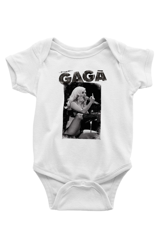 Lady Gaga Baskılı Beyaz Unisex Bebek Body - Zıbın