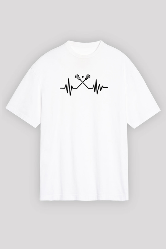Lakros Baskılı Unisex Beyaz Oversize Tişört - Tshirt
