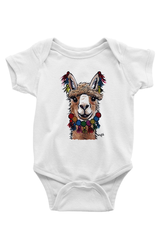 Lama Baskılı Beyaz Unisex Bebek Body - Zıbın