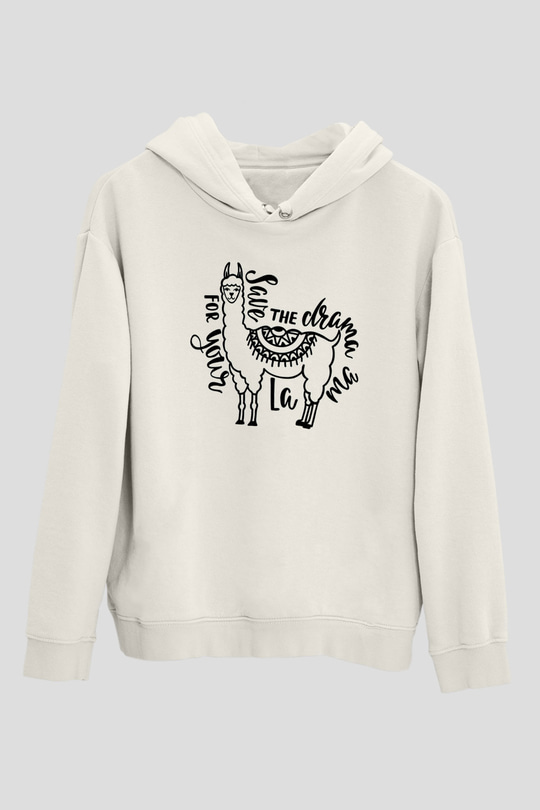 Lama Beyaz Unisex Kapşonlu Sweatshirt