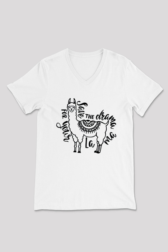 Lama Beyaz Unisex V Yaka Tişört T-Shirt