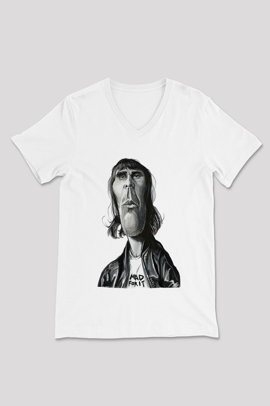 Lan Brown Baskılı Beyaz Unisex V Yaka Tişört - Tshirt