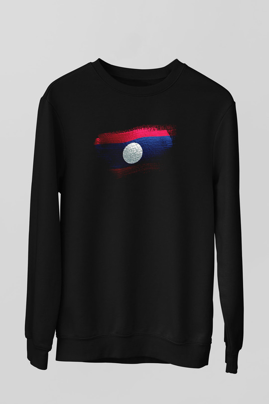 Laos Bayrağı Baskılı Unisex Siyah Sweatshirt